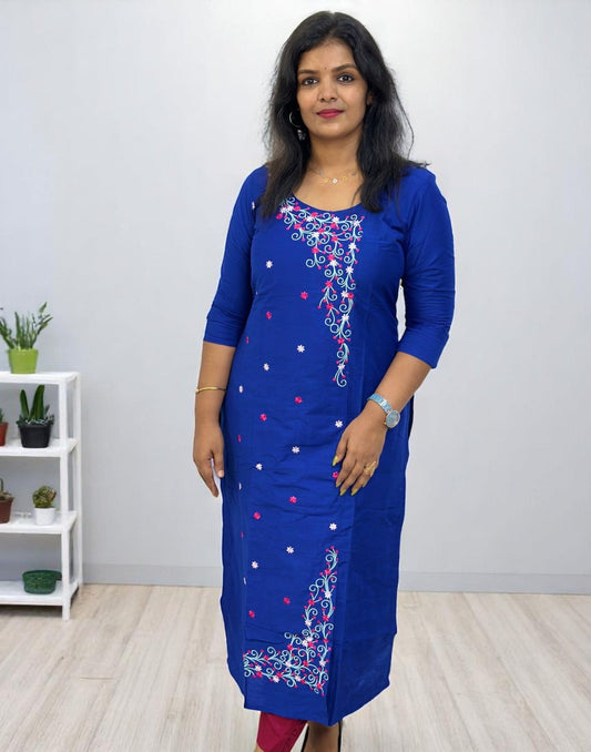 290525A (E6123-E6124) DESIGNER EMBROIDERY KURTI - Electric Blue