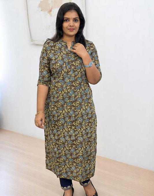 020625BK (E6149) BUDGET BUY CASUAL KURTI - Brown n Blue