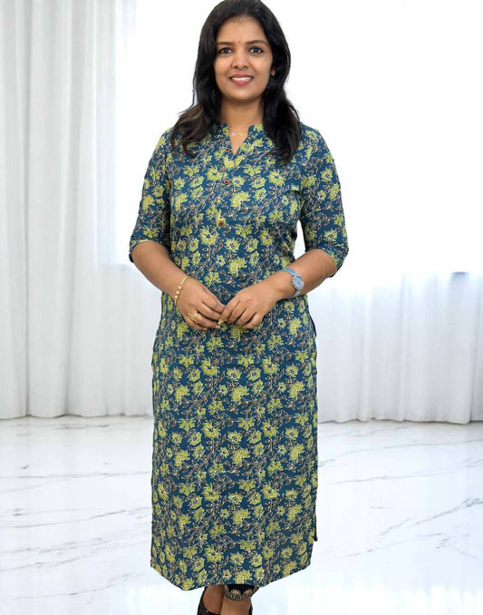 020625BK (E6149) BUDGET BUY CASUAL KURTI - Blue n Green