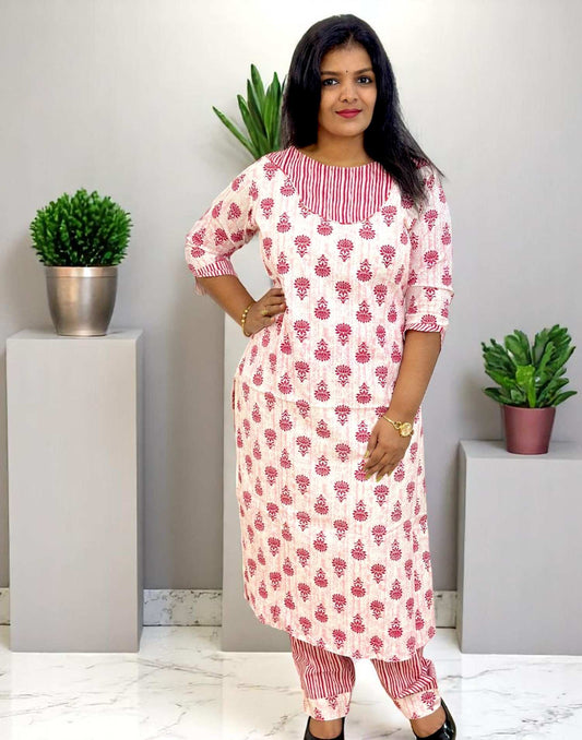010625KS (E6122) KURTI SET - Pink n Maroon