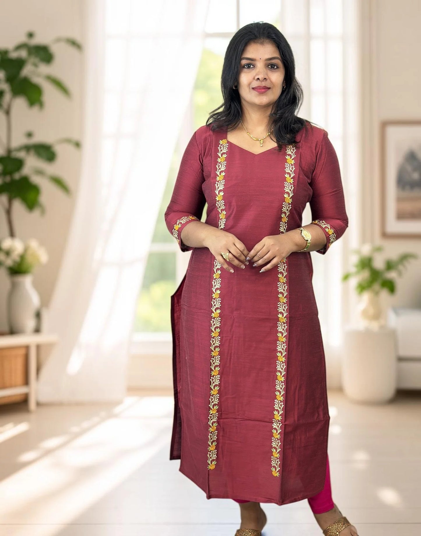 KURTIS DESIGNER EMBROIDERY BURGANDY E7244-E7245 240826EK