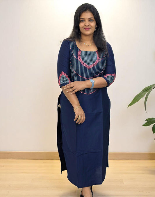 070625EK (E6168-E6169) DESIGNER EMBROIDERY KURTI - Dark Blue