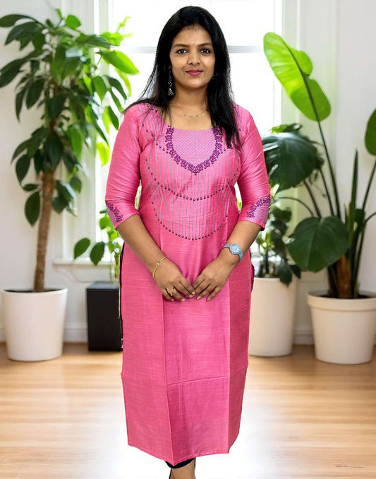 070625EK (E6168-E6169) DESIGNER EMBROIDERY KURTI - Pink