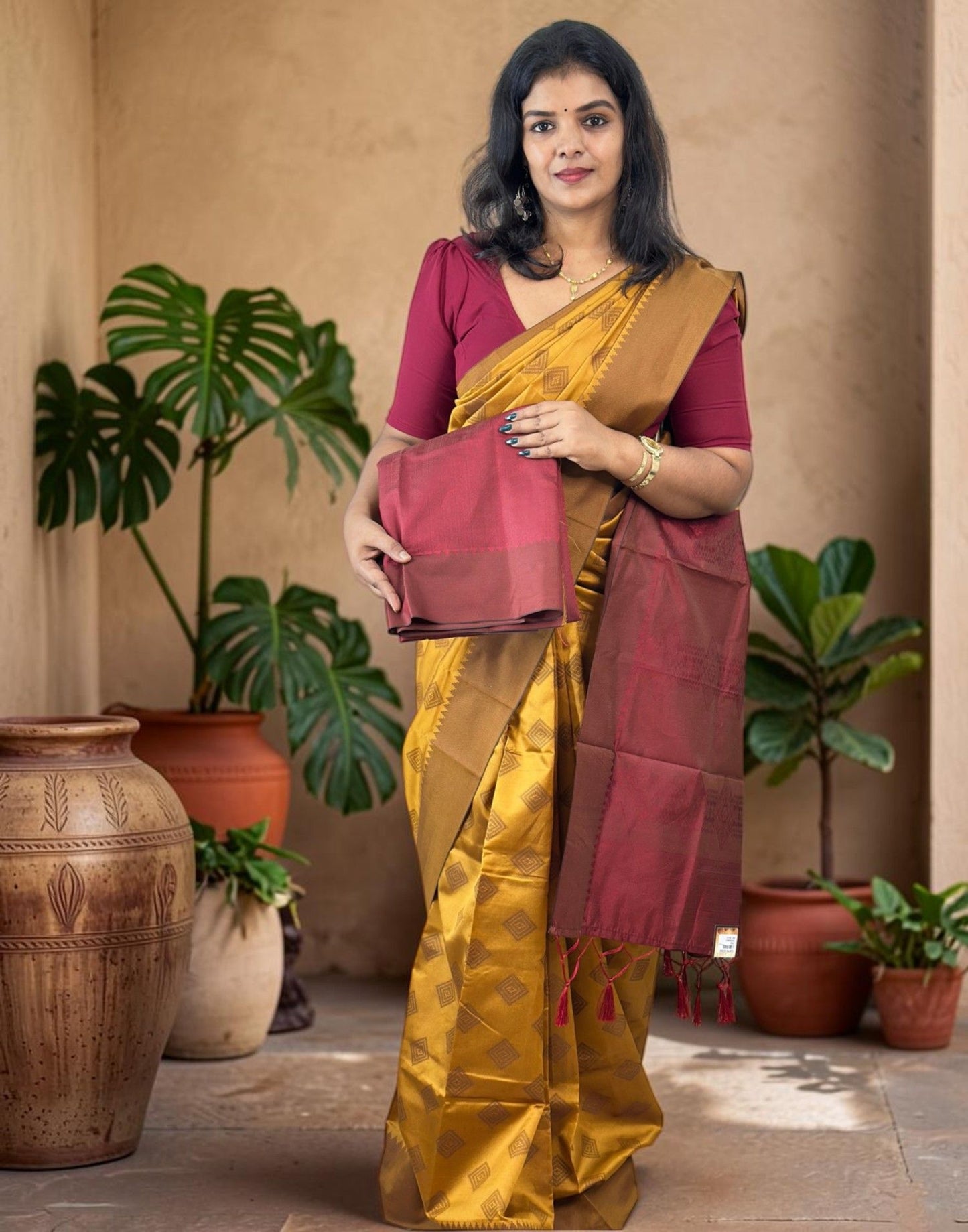 SAREE SOFT SILK YELLOW n MAROON E7242 030926S