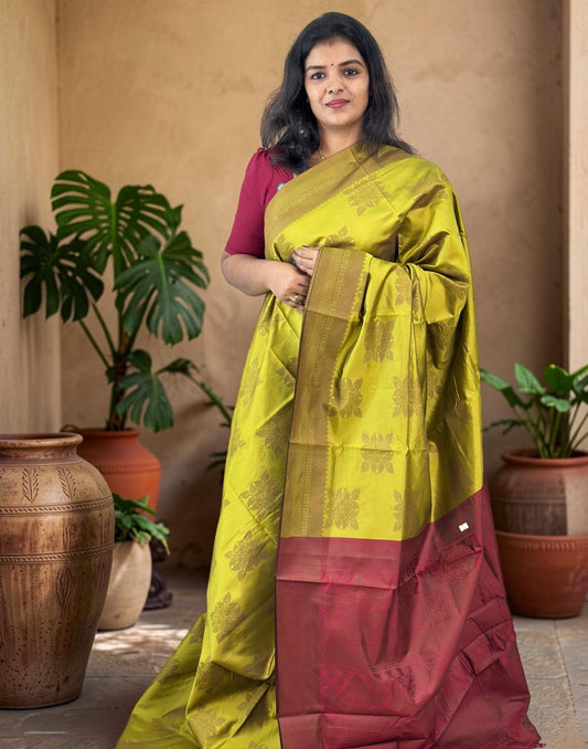 SAREE SOFT SILK GREEN n MAROON E7242 030926S