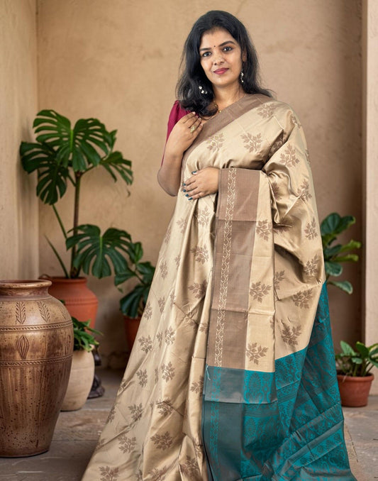 SAREE SOFT SILK CHIKKU n GREEN E7242 030926S
