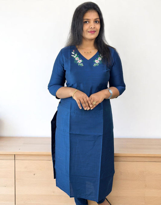 110625EK (E6161) EMBROIDERY KURTI - Midnight Blue
