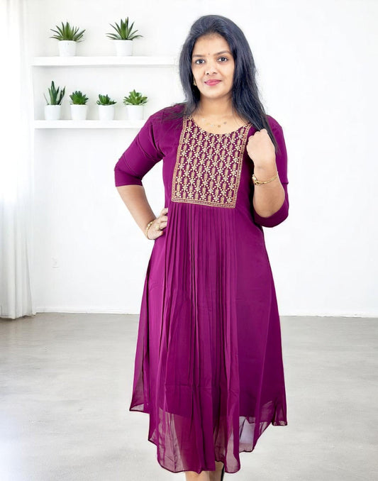 130625EK (E6198) GEORGETTE A-LINE KURTI - Dark Purple