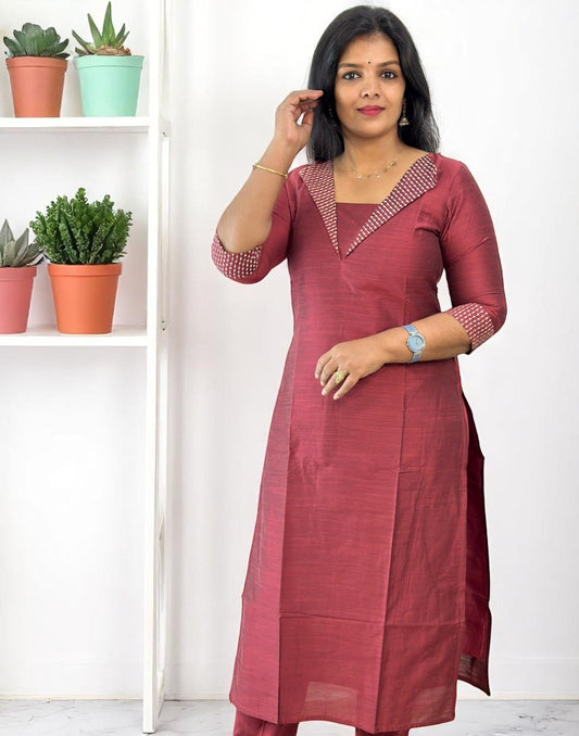 190625EK (E6203) EMBROIDERY KURTI - Burgandy