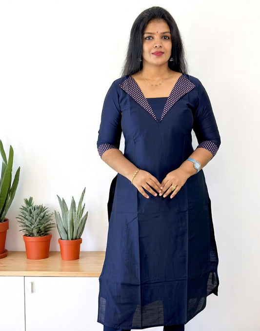 190625EK (E6203) EMBROIDERY KURTI - Dark Blue