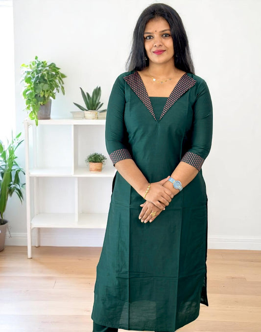 190625EK (E6203) EMBROIDERY KURTI - Dark Green