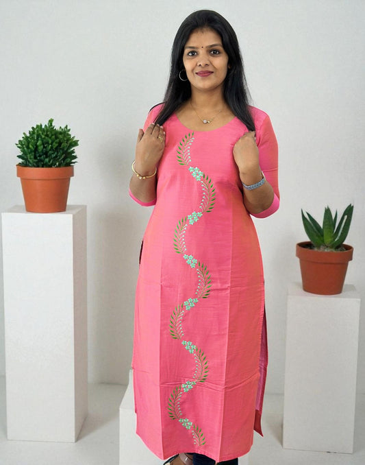 240625EK (E6214-E6215) DESIGNER EMBROIDERY KURTI - Peaches Pink
