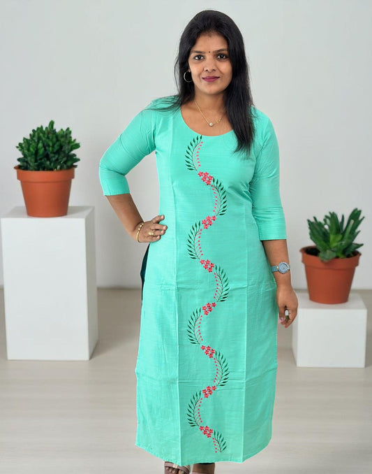240625EK (E6214-E6215) DESIGNER EMBROIDERY KURTI - Sea Green