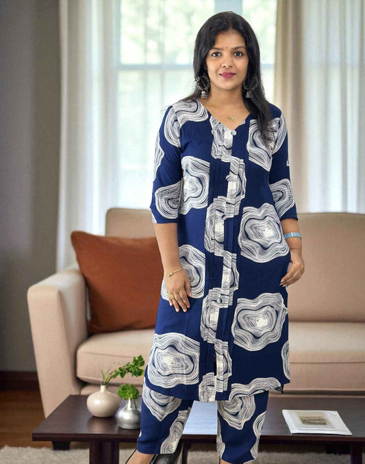 060725CS (E6223) SLITTED CO-ORD SET - Blue