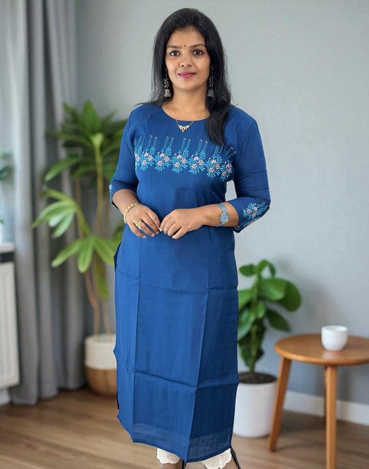 080725EK (E6234) DESIGNER EMBROIDERY KURTI - Teal Blue
