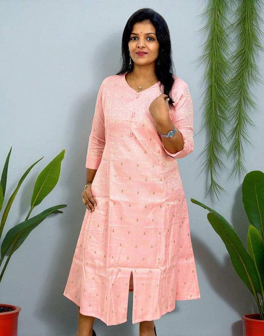 170725PK (E6217) PARTY WEAR A-LINE KURTI (Pre-Booking) - Pastel Pink