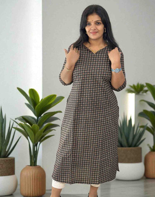 200725CK (E6239) CASUAL SLITED KURTI - Black