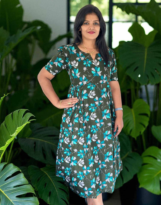 230725FK - COTTON FROCK KURTI - Dark Green