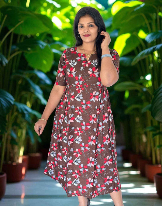 230725FK - COTTON FROCK KURTI - Brown