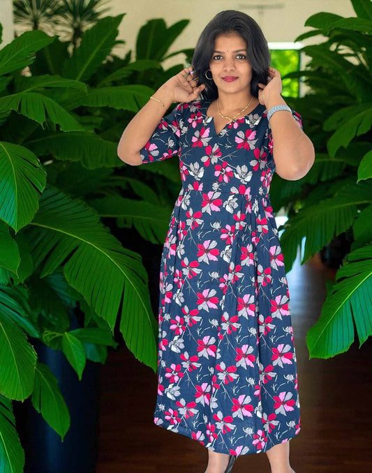 230725FK - COTTON FROCK KURTI - Peacock Blue
