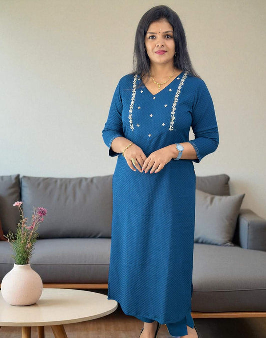 240725HK (E6254) - HANDWORKED KURTI - Peacock Blue