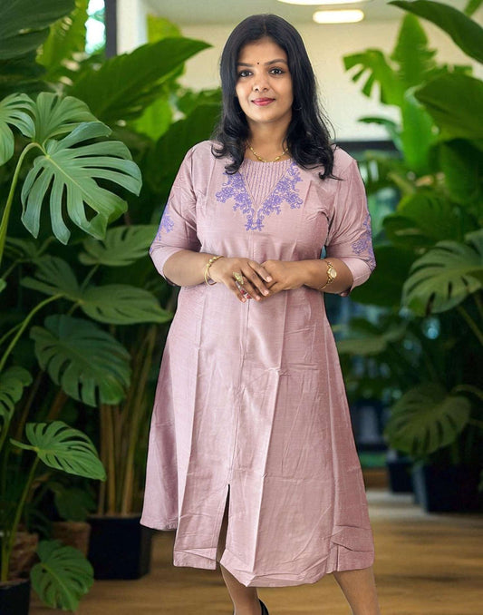 280725EK (E6264) - EMBROIDERY A-LINE KURTI - Lilac