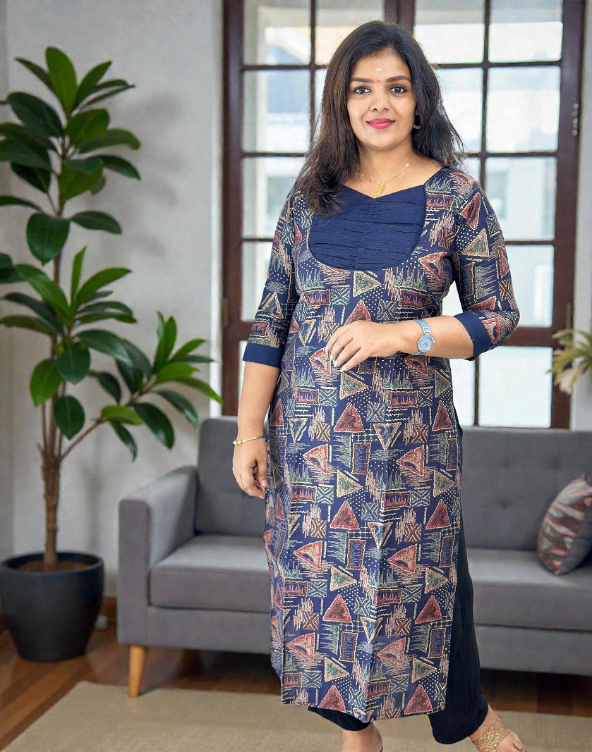 060126K (E6690) KURTI - Dark Blue