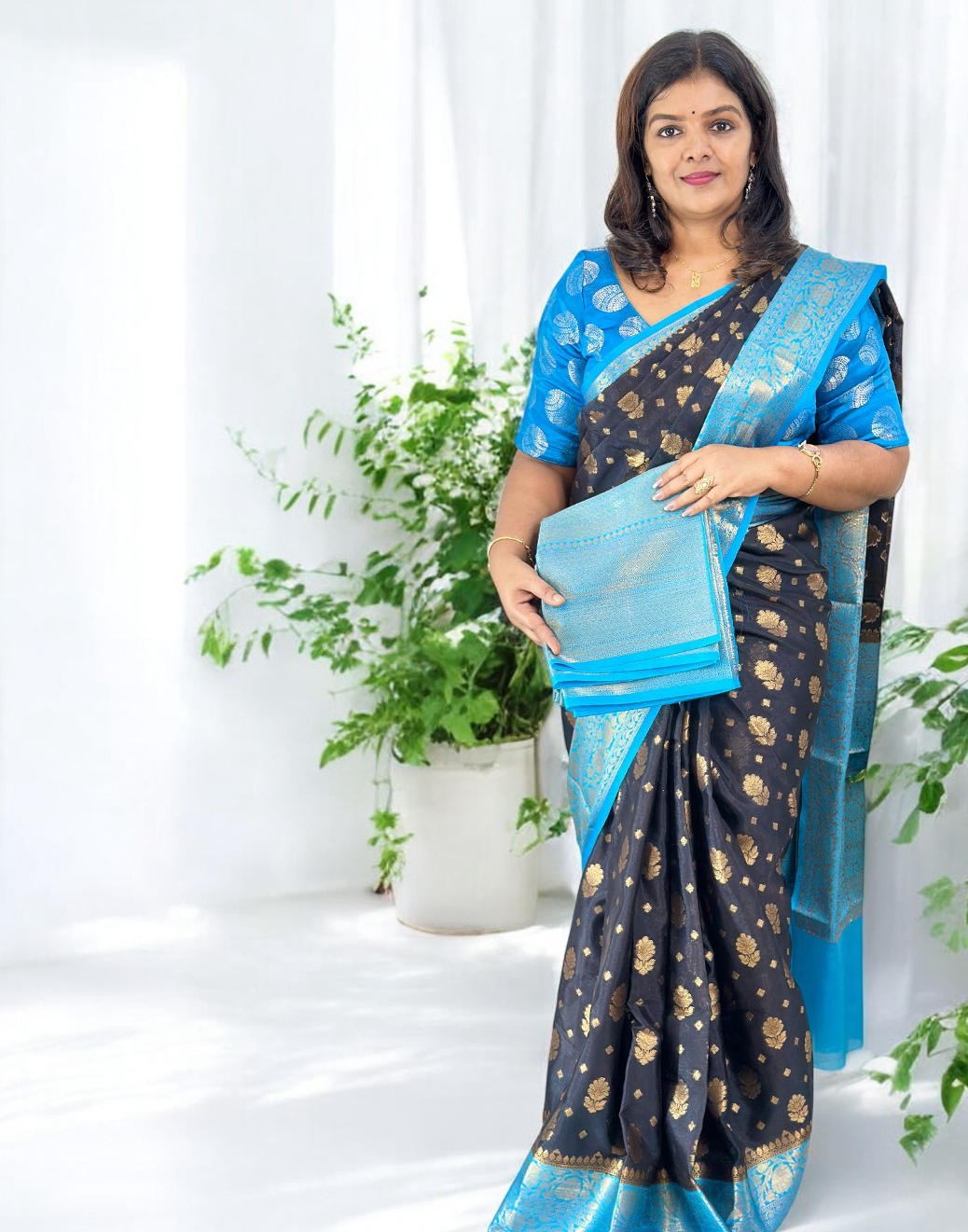 080126S (E6693) SAREE - Black n Blue