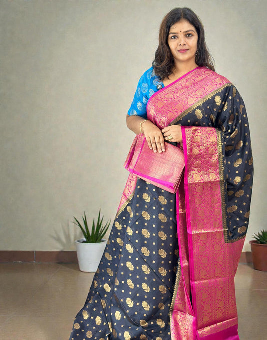 080126S (E6693) SAREE - Black n Pink