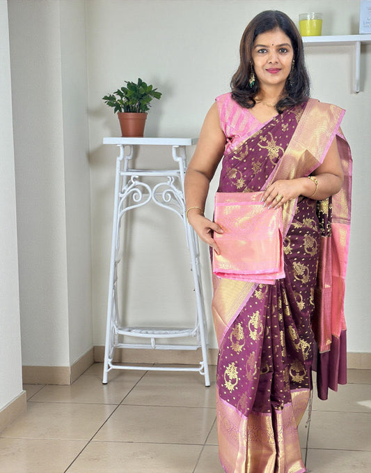 120126S (E6697) SOFT SILK SAREE - Purple n Pink - ELENTRA DESIGNS BY NIMI HEINS
