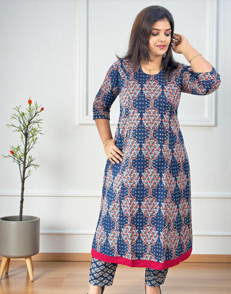 KURTI SET A-LINE MIDNIGHT BLUE E6699 090126KS - ELENTRA DESIGNS BY NIMI HEINS