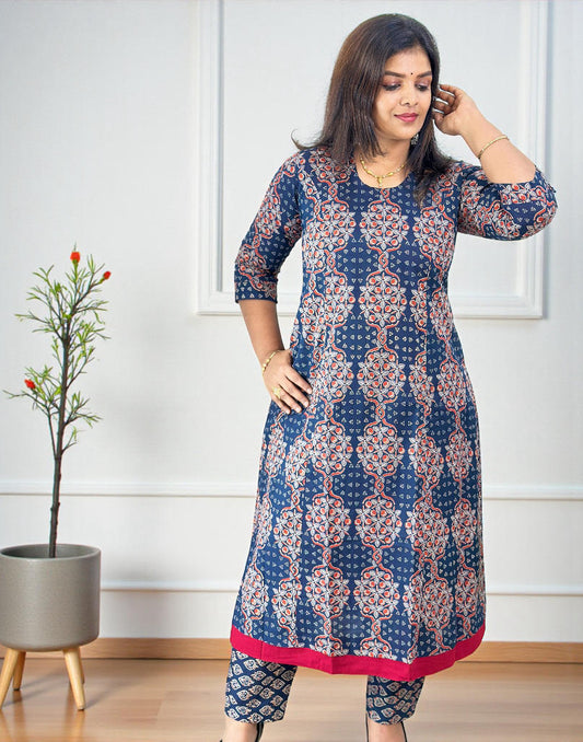 KURTI SET A-LINE MIDNIGHT BLUE E6699 090126KS - ELENTRA DESIGNS BY NIMI HEINS