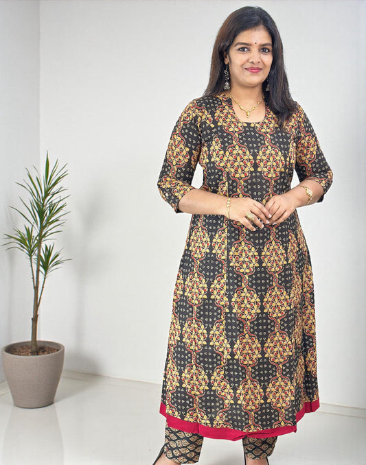 KURTI SET A-LINE BLACK E6699 090126KS - ELENTRA DESIGNS BY NIMI HEINS