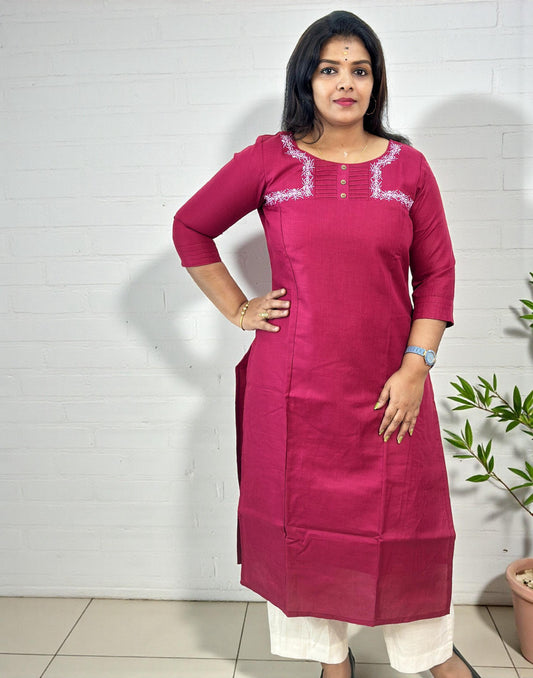 EMBROIDERY KURTI WINE E6730 220126EK - ELENTRA DESIGNS BY NIMI HEINS