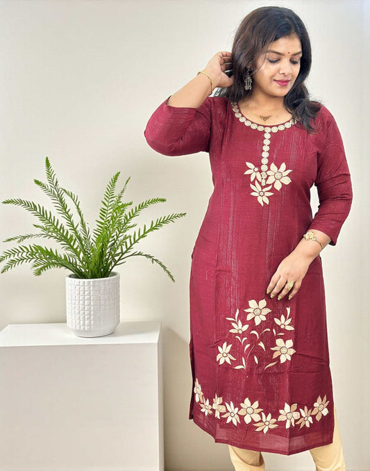 EMBROIDERY KURTI MAROON E6740 240126EK - ELENTRA DESIGNS BY NIMI HEINS