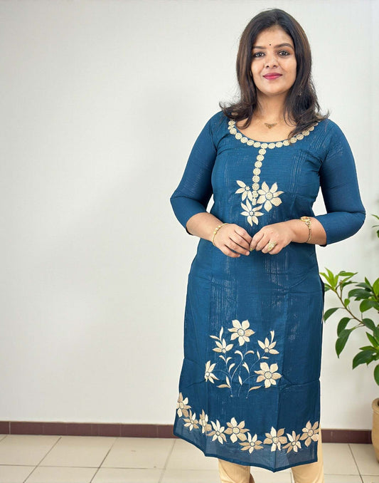 EMBROIDERY KURTI PEACOCK BLUE E6740 240126EK - ELENTRA DESIGNS BY NIMI HEINS