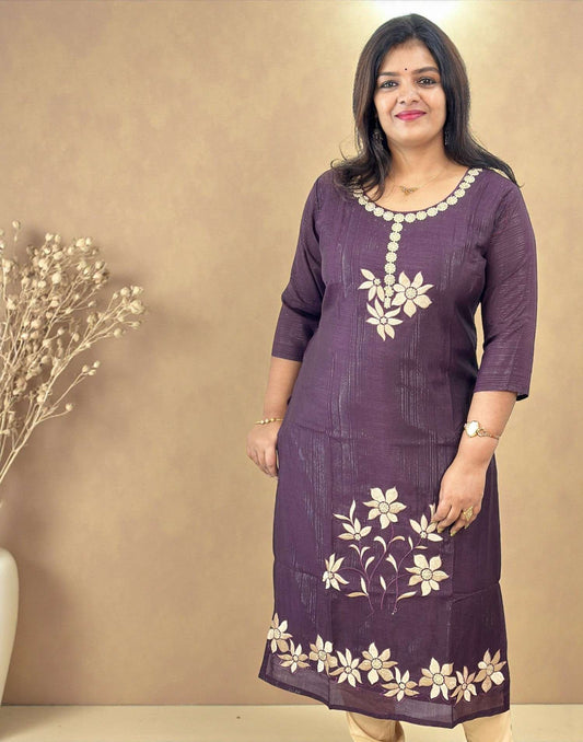 EMBROIDERY KURTI PURPLE E6740 240126EK - ELENTRA DESIGNS BY NIMI HEINS