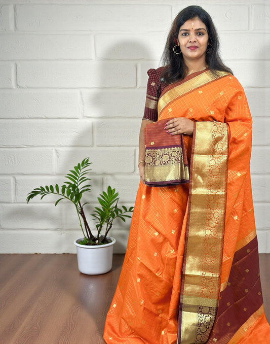 SOFT SILK SAREE ORANGE E6747 010226S - ELENTRA DESIGNS BY NIMI HEINS