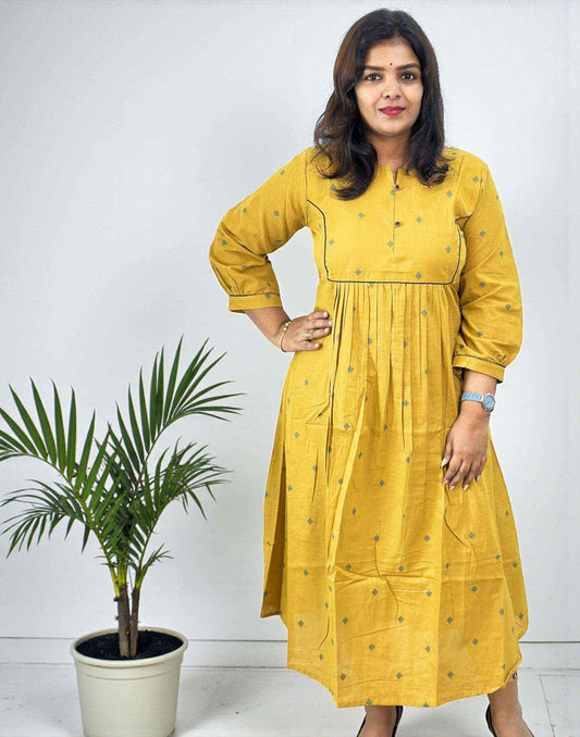 COTTON DRESSES MUSTARD E6755 050226D - ELENTRA DESIGNS BY NIMI HEINS
