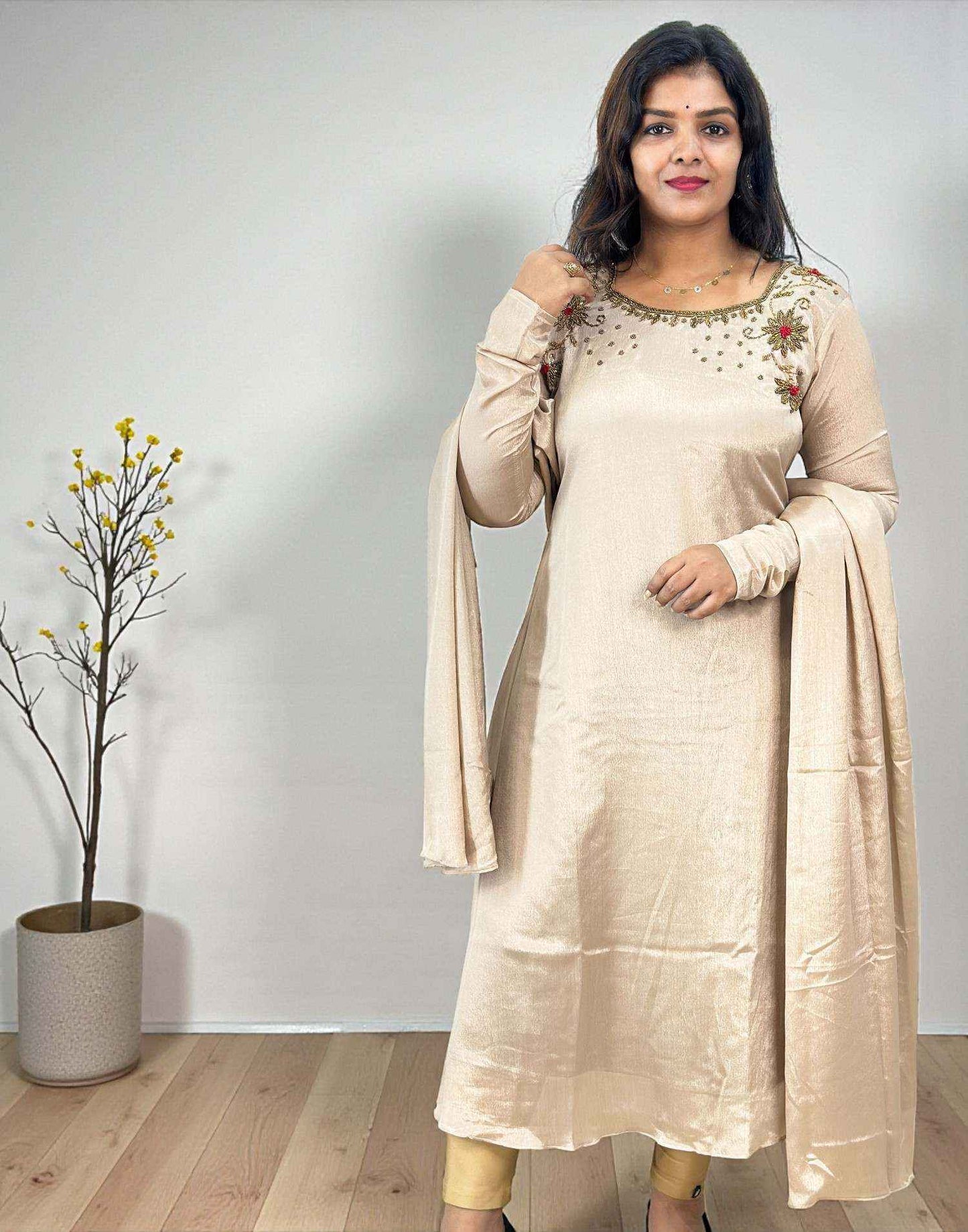 HANDWORK KURTI with DUPATTA METALLIC GRAY E6752 060226HK