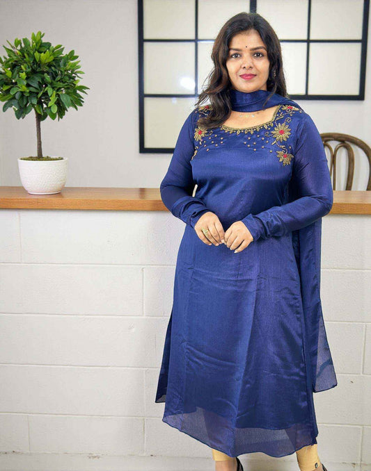 HANDWORK KURTI with DUPATTA DARK BLUE E6752 060226HK