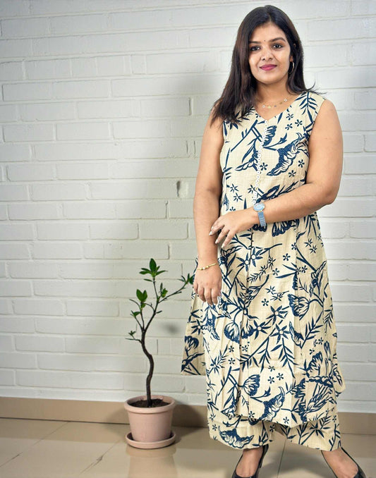 CO-ORD SET BEIGE n BLUE E6722 080226CS - ELENTRA DESIGNS BY NIMI HEINS