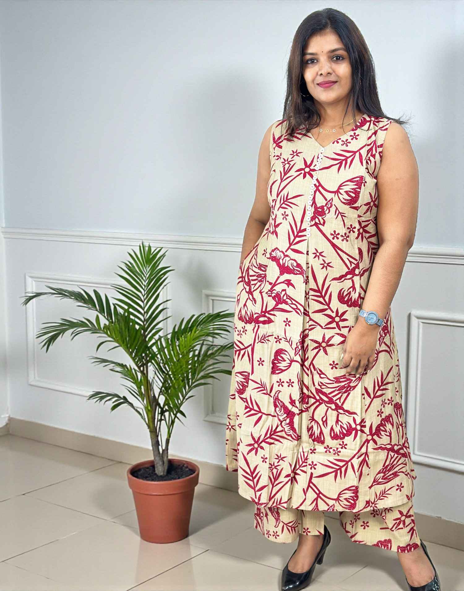 CO-ORD SET BEIGE n PINK E6722 080226CS - ELENTRA DESIGNS BY NIMI HEINS