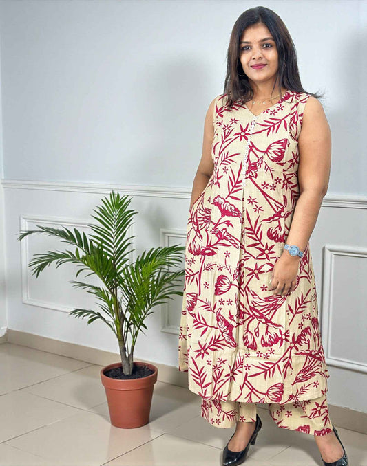 CO-ORD SET BEIGE n PINK E6722 080226CS - ELENTRA DESIGNS BY NIMI HEINS