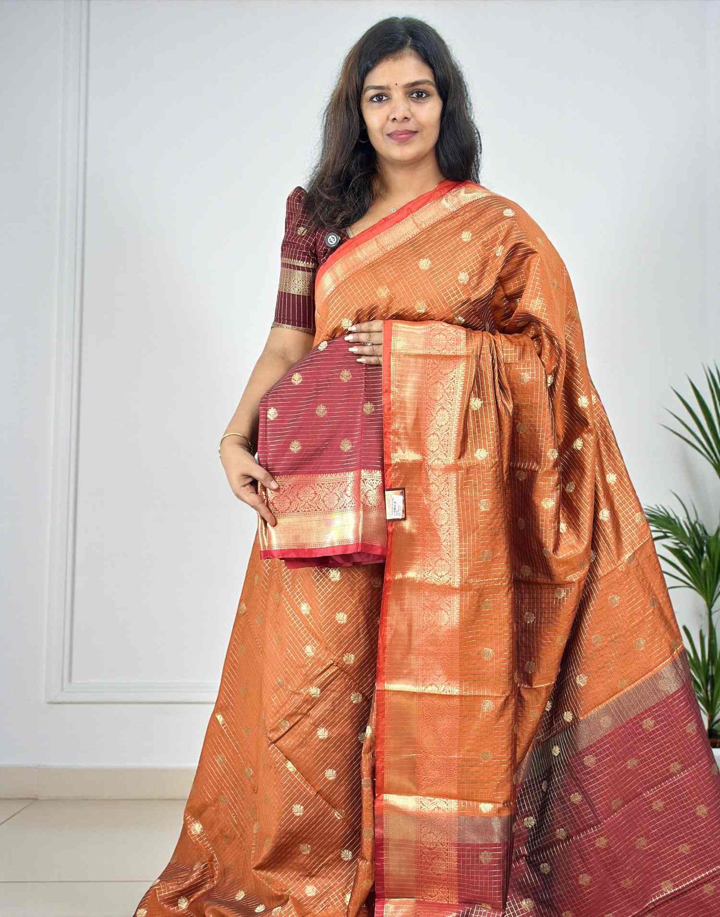 SAREE SOFT SILK RUSTY ORANGE E6760 110226S - ELENTRA DESIGNS BY NIMI HEINS