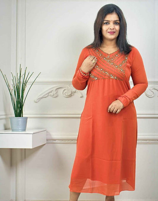 KURTIS HANWORK A-LINE DUSTY ORANGE E6753 190226K