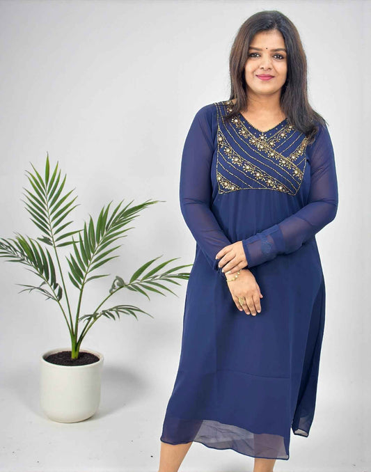 KURTIS HANWORK A-LINE DARK BLUE E6753 190226K