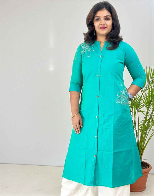 KURTIS EMBROIDERY A-LINE CARIBBEAN GREEN E6781 220226EK - ELENTRA DESIGNS BY NIMI HEINS