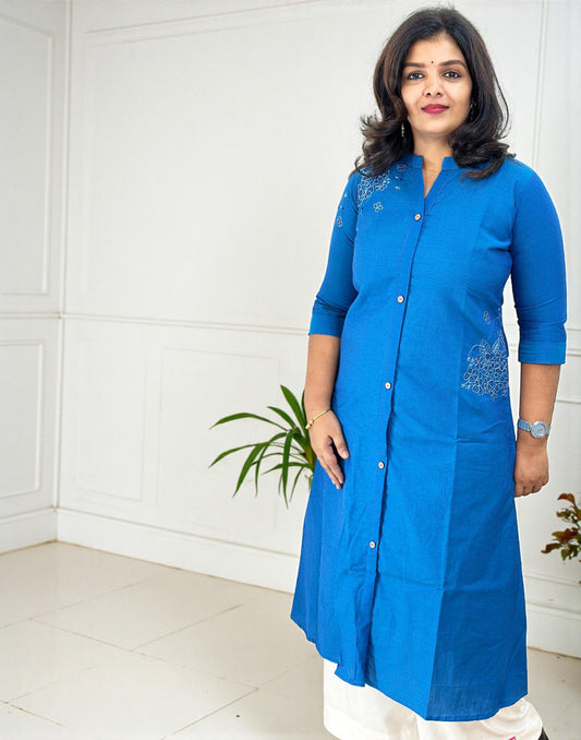 KURTIS EMBROIDERY A-LINE KINGFISHER BLUE E6781 220226EK - ELENTRA DESIGNS BY NIMI HEINS