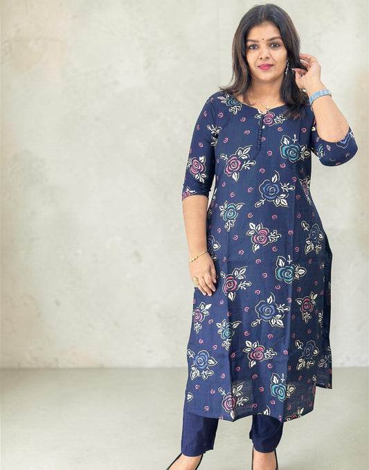 KURTI SET DARK BLUE E6787 280226KS - ELENTRA DESIGNS BY NIMI HEINS